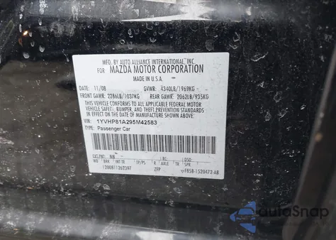 2009 Mazda Mazda6 I Sport z USA, uszkodzony, nr VIN 1YVHP81A295M42583